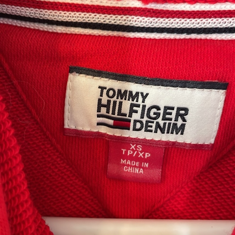 Tommy Hilfiger sweatshirt size xsmall hooded elastic bottom red and white - Picture 3 of 4